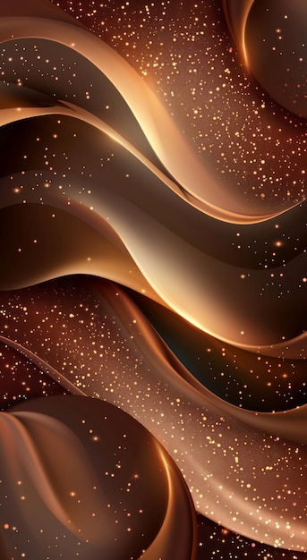 Fondo abstracto con tres líneas curvas suaves y elementos de luz brillante en tonos dorados