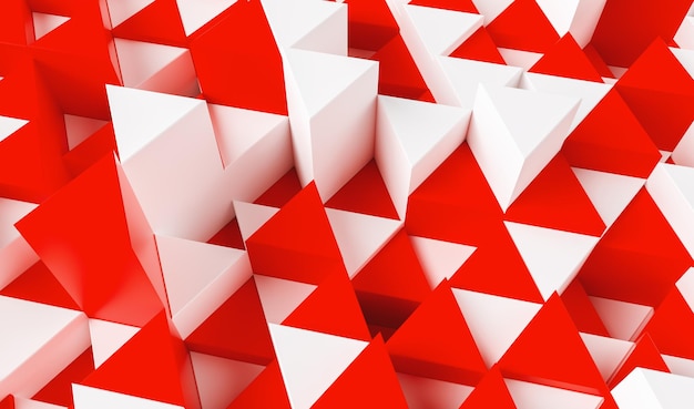 Fondo abstracto triangular blanco y rojo, superficie Grunge - representación 3d