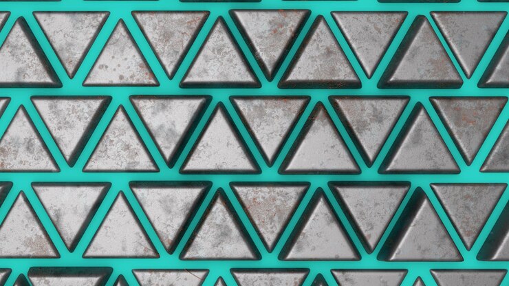 Foto fondo abstracto de triángulos oxidados de metal en un fondo coloreado imagen de renderización 3d