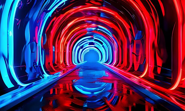 Foto fondo abstracto del túnel de neón rojo azul