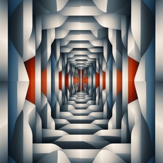 Fondo abstracto con un túnel y un patrón geométrico rojo y blanco.