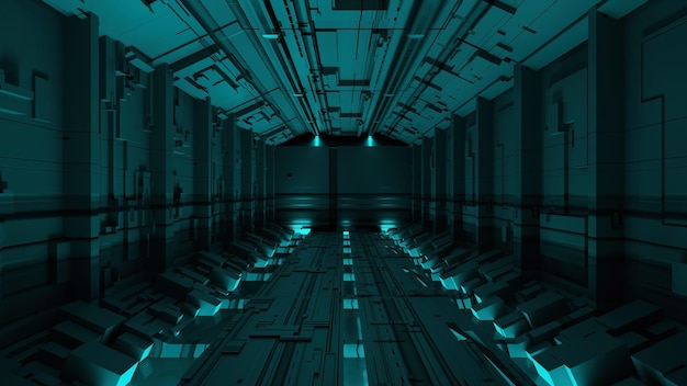 Fondo abstracto del túnel de la puerta de Sci Fi Representación de ilustración 3D de nave espacial futurista moderna