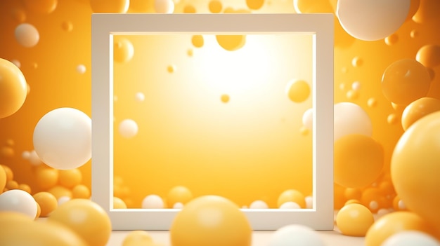 Fondo abstracto de verano con un cuadrado simulado de luz en el medio y bolas amarillas volando alrededor