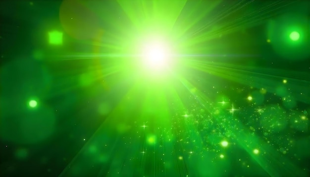 Fondo abstracto verde con brillantes rayos de luz
