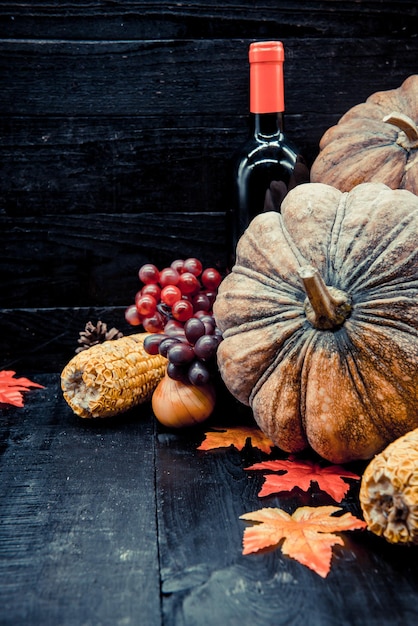 Fondo de acción de gracias, frutas y verduras.