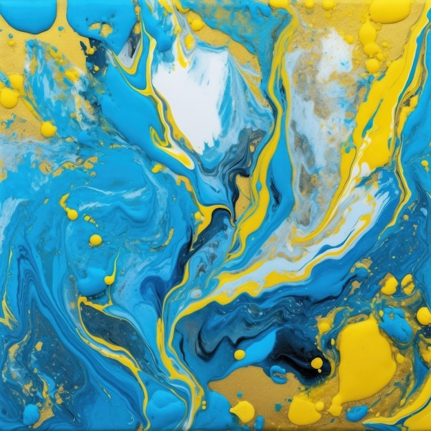 Fondo acrílico abstracto colorido en colores azules amarillos blancos con polvo dorado Textura de mármol artístico Orientación cuadrada Generada por IA