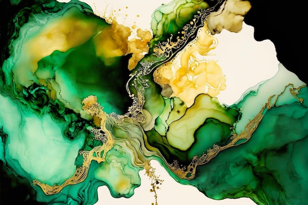 Fondo de acrílico abstracto de mármol verde marmoleado obra de arte textura ágata patrón de ondulación polvo de oro