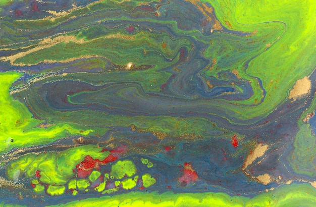 Fondo de acrílico abstracto de mármol verde y violeta textura de obra de arte vívida patrón de ondulación de ágata