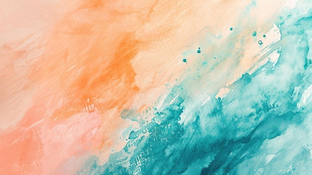 Fondo de acuarela abstracto en lienzo con una mezcla dinámica de colores turquesa, melocotón y arena