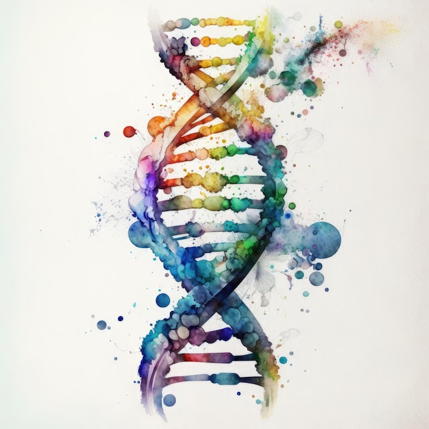 Fondo de acuarela de ADN fluido para presentaciones científicas y sitios web médicos