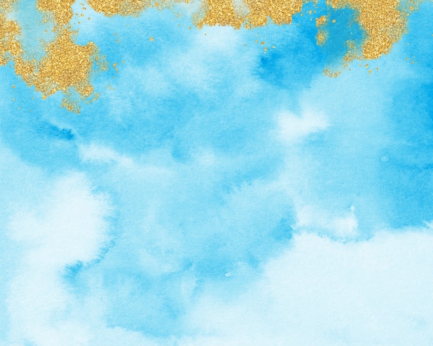 Foto fondo acuarela azul y oro, textura azul pastel