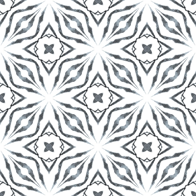 Fondo de acuarela azulejos Negro y blanco fabuloso diseño de verano boho chic borde de acuarelas azulejos pintados a mano textil listo extraordinario impresión trajes de baño tela papel tapiz envoltura