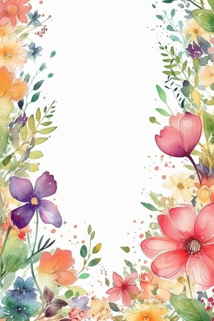 Un fondo de acuarela con un borde floral.