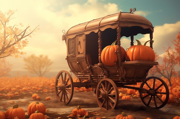 Fondo acuarela de carro o vagón de calabaza