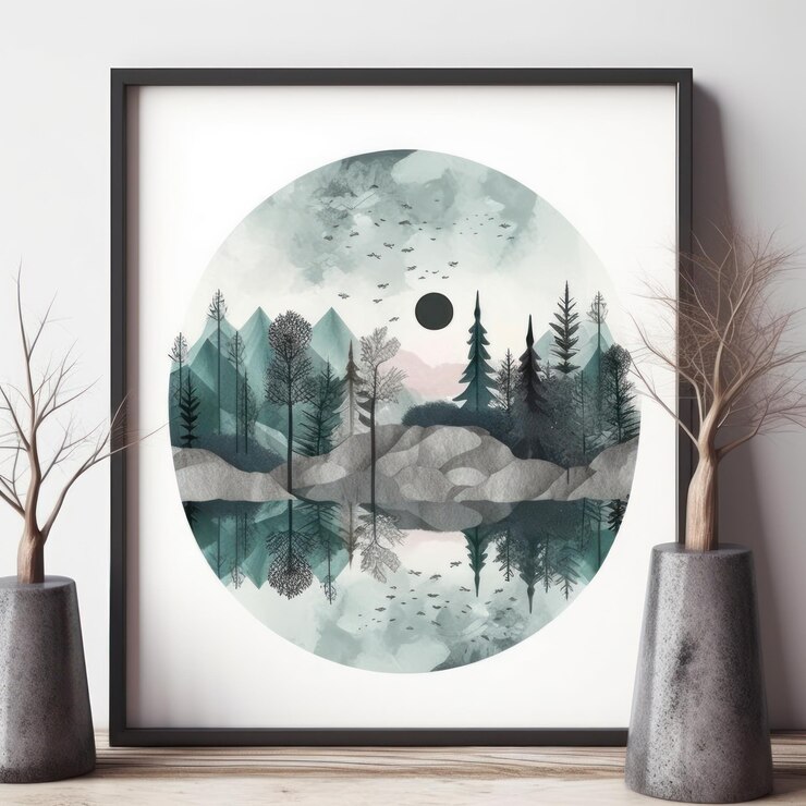Fondo de acuarela escandinava Estilo moderno Plantas abstractas Bosque Jardín Pintura interior