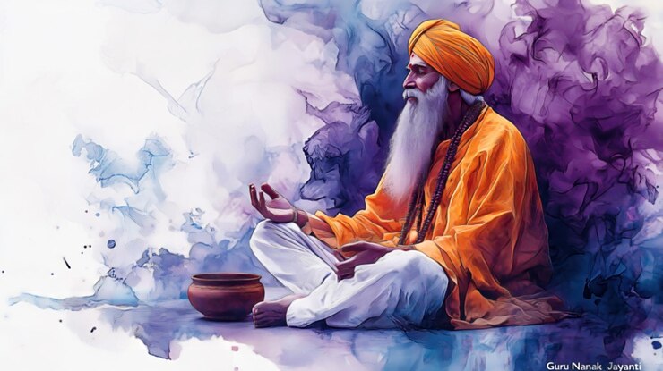 Foto el fondo de la acuarela espiritual de guru nanak jayanti