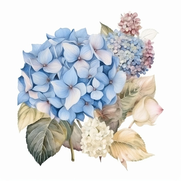 Fondo de acuarela de flor de hortensia Ilustración AI GenerativexA