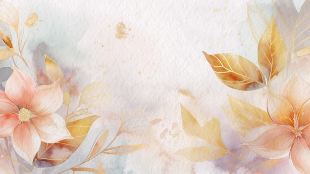 Fondo de acuarela floral abstracto sobre papel con toques de oro