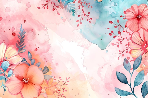 Foto fondo de acuarela floral flores femeninas en colores pastel maqueta de la tarjeta postal del día de la madre, el día de san valentín, el día del hombre y el día de la mujer
