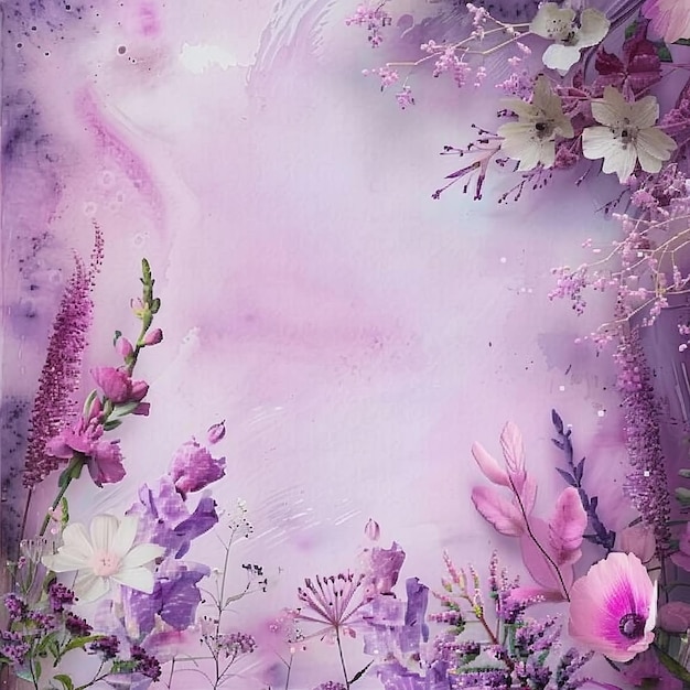 Fondo de acuarela floral con flores púrpuras y blancas para invitaciones de boda tarjetas de felicitación