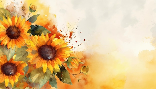 Foto fondo acuarela floral con girasoles