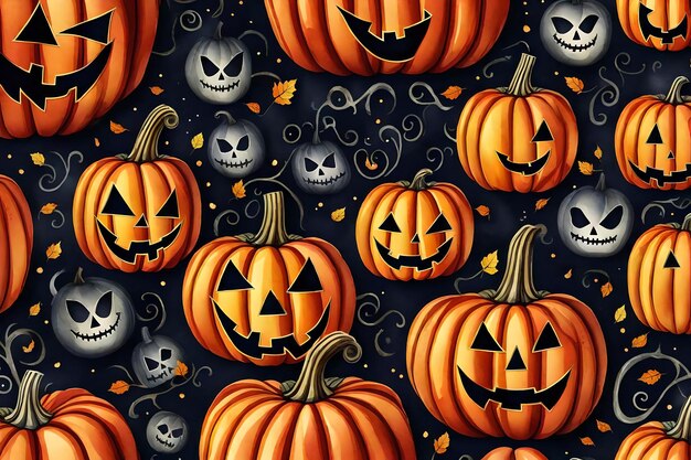 fondo de acuarela de halloween con calabazas espeluznantes ilustración generada por ai