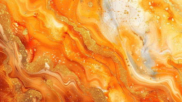 fondo de acuarela naranja con brillo dorado y textura de mármol líquido