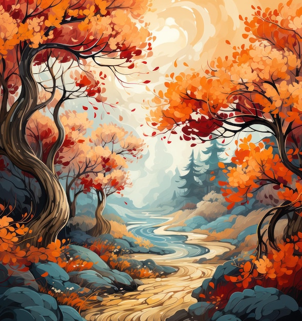 El fondo de acuarela de otoño Ilustración AI GenerativexA