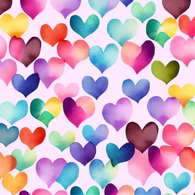 Fondo de acuarela con patrón de corazones de colores día de San Valentín