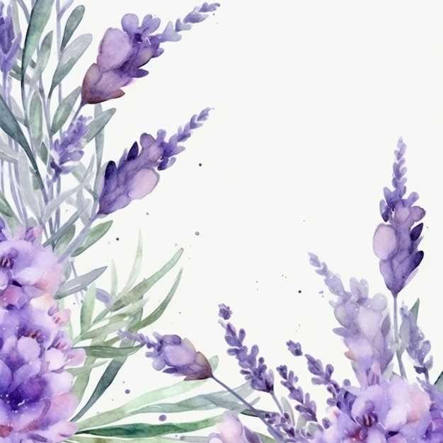 Fondo de acuarela con un ramo de flores de lavanda.