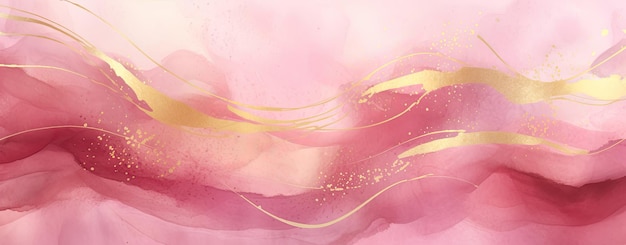 Foto fondo de acuarela rosa con venas doradas