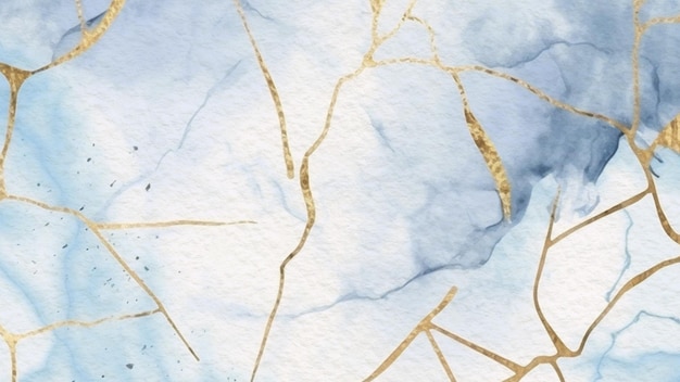 Fondo de acuarela de textura de mármol abstracto sobre papel con toques de oro