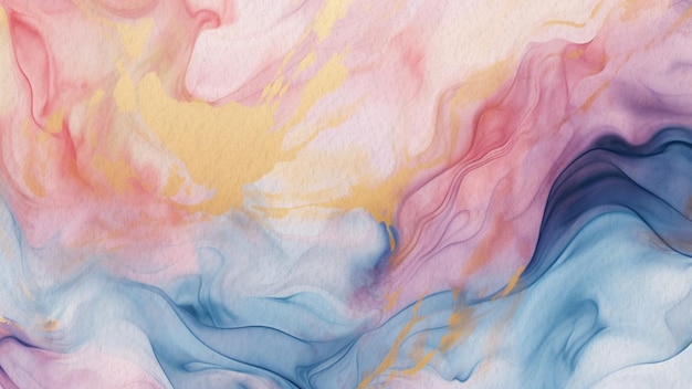 Fondo de acuarela de textura de mármol azul y rosa abstracto en papel con arte de línea dorada