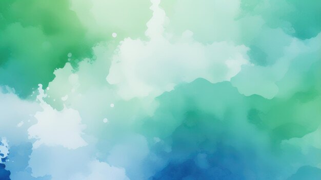 Foto fondo de acuarela verde y blanco con concepto de cielo nublado abstracto con diseño de salpicaduras de color y manchas y manchas de sangrado de franjas