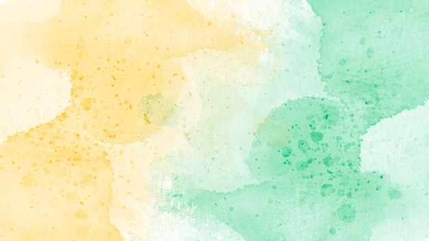 Fondo de acuarela verde naranja pastel con salpicaduras de manchas de pintura