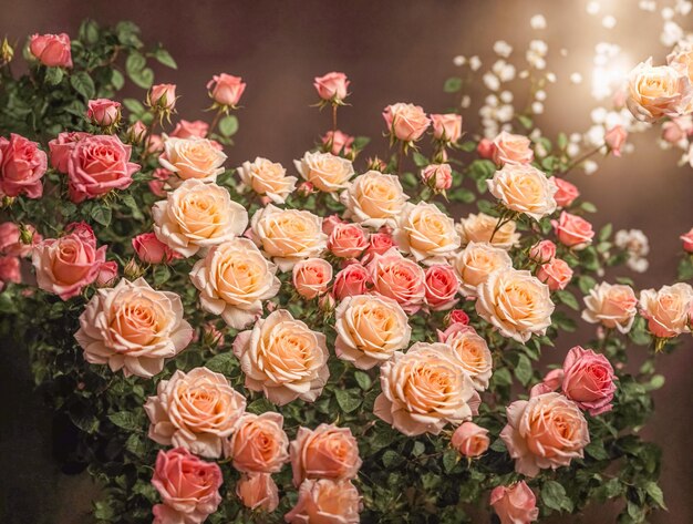 Foto el fondo adornado con un mar de flores delicadas rosas un tapiz en flor de belleza natural