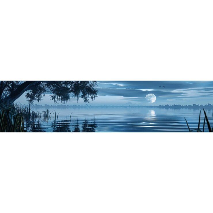 un fondo de agua blanco y azul con una luna llena en el fondo