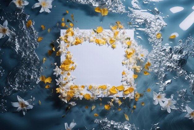 Fondo de agua textura azul acuática superficie de ondas sombras de flores transparentes y hojas