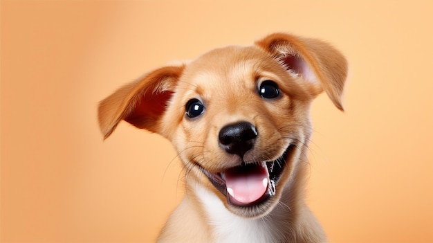 Fondo aislado feliz lindo perro con espacio de copia