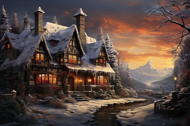 El fondo de la aldea de invierno de Navidad