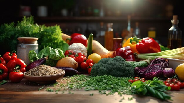 Fondo alimentario con variedad de verduras ecológicas frescas