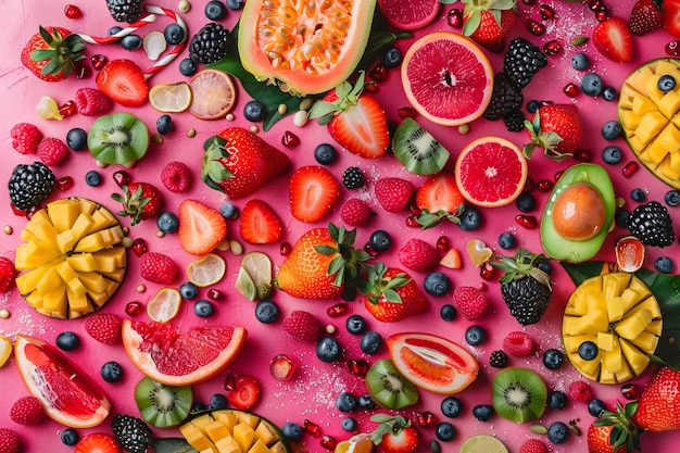 Fondo de alimentos abstractos con ingredientes como frutas, verduras y especias