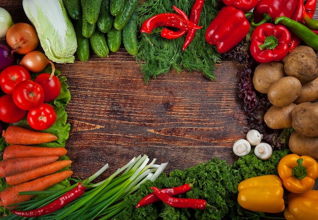 Fondo de alimentos orgánicos, marco de verduras