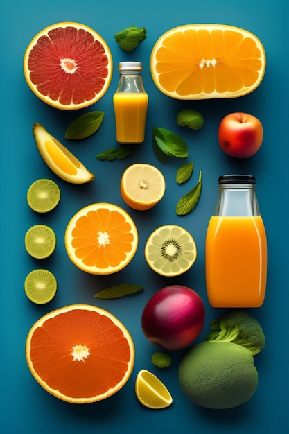 Fondo de alimentos Patrón de frutas Ilustración de comida sabrosa generada Ai