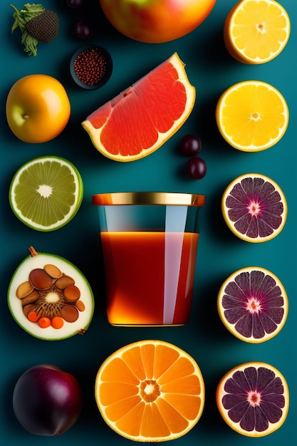 Fondo de alimentos Patrón de frutas Ilustración de comida sabrosa generada Ai