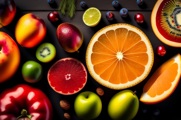Fondo de alimentos Patrón de frutas Ilustración de comida sabrosa generada Ai