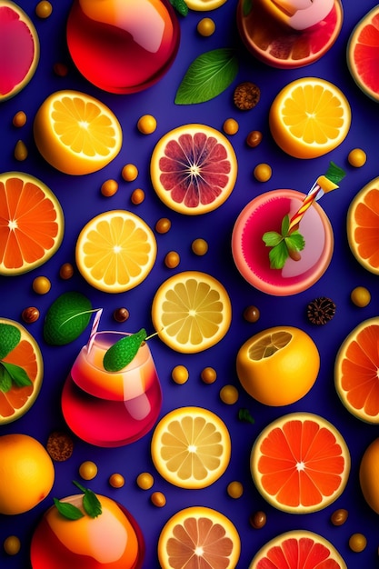 Fondo de alimentos Patrón de frutas Ilustración de comida sabrosa generada Ai