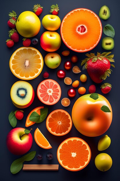 Fondo de alimentos Patrón de frutas Ilustración de comida sabrosa generada Ai