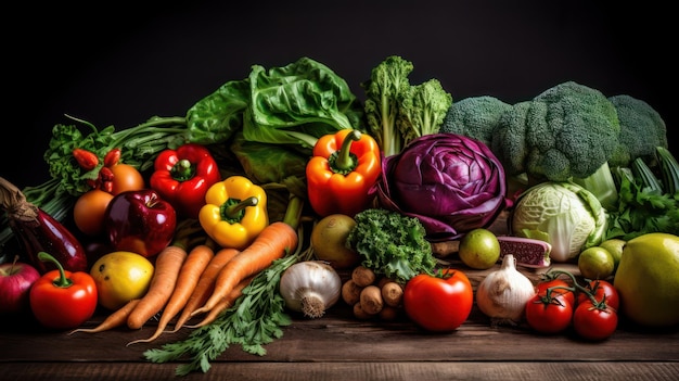Fondo de alimentos con surtido de verduras orgánicas frescas.