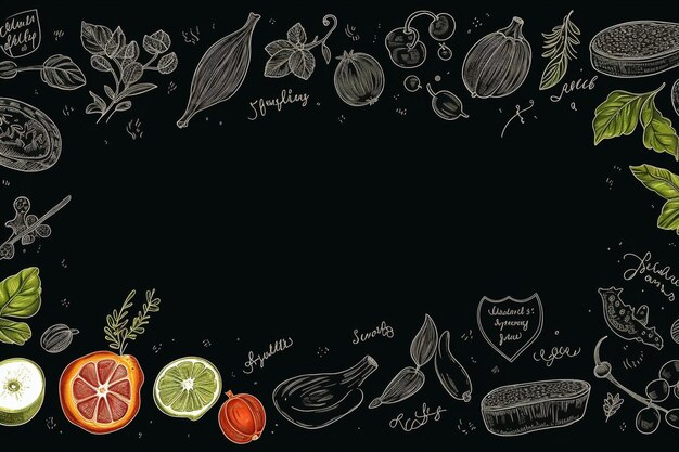 Foto fondo de alimentos de la tabla negra vectorial